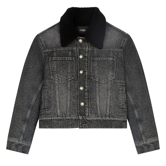Maje Birche Faux Fur-Trim denim Jacket - Picture 1 of 7